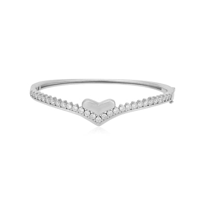 Sharp V Shaped Rhodium Plated Heart Centre Kada