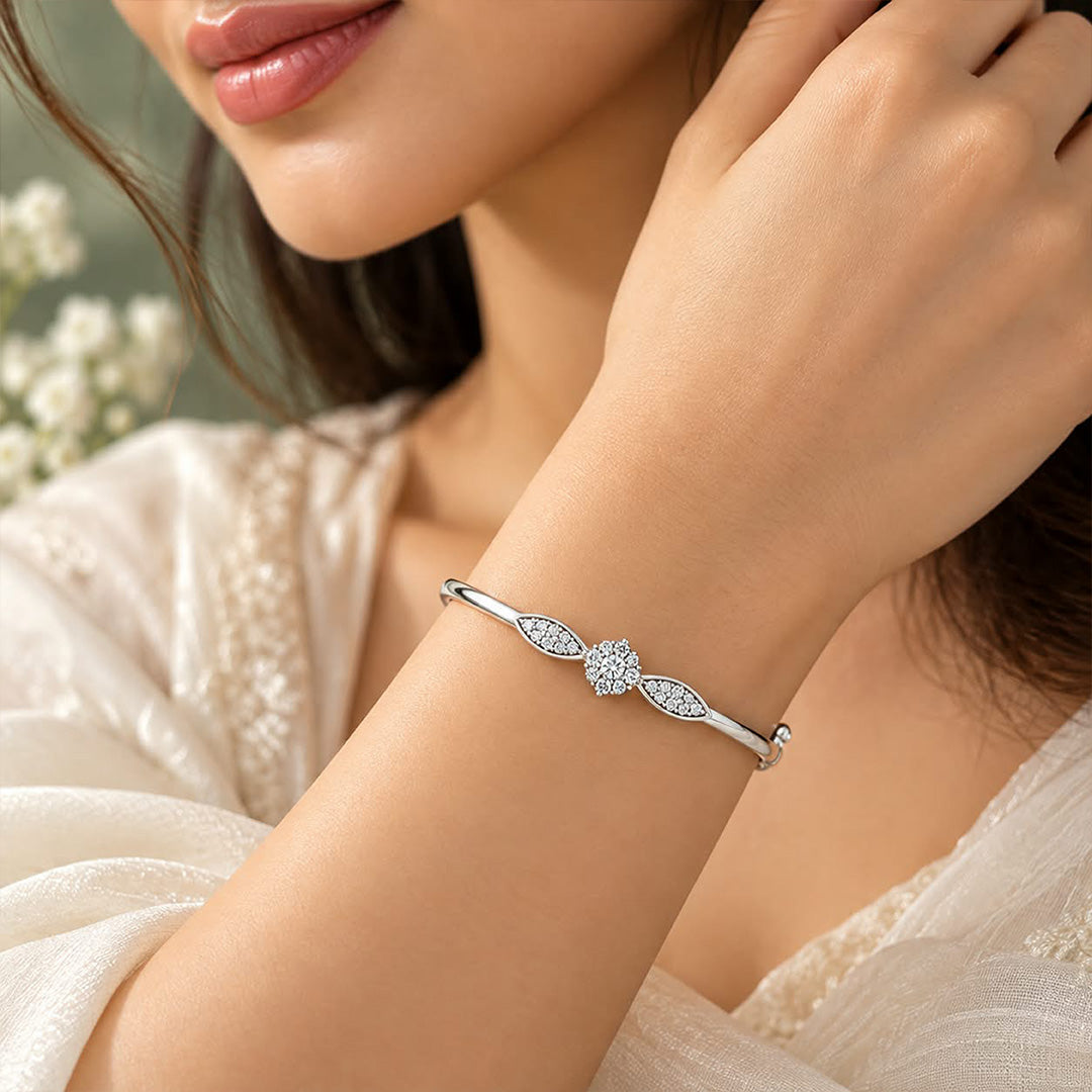 Shimmering Flower Cluster Sterling Silver Bracelet
