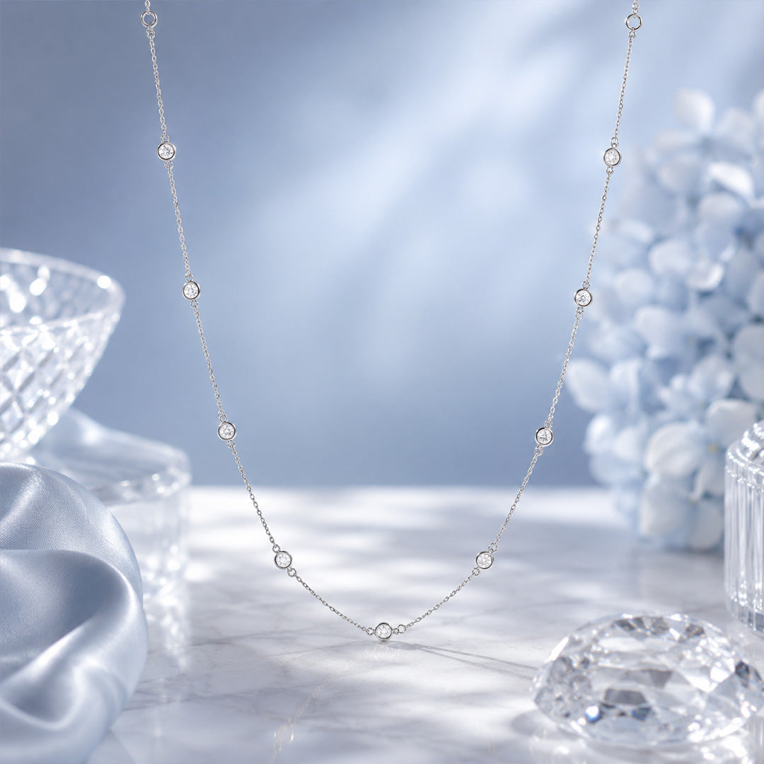 Shimmering Bezel-Set Sparkle 925 Sterling Silver Chain for Women