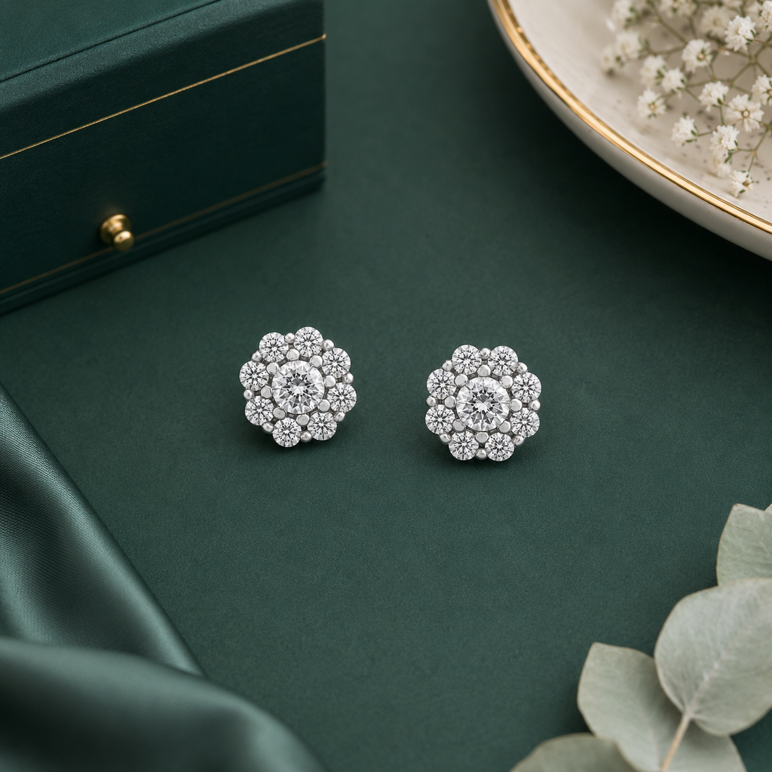 Shimmering Bloom Cluster 925 Sterling Silver Stud for Women