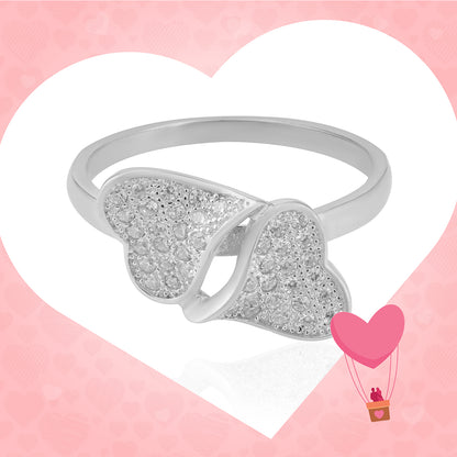 Shimmering Dual Heart Rhodium Plated Ring