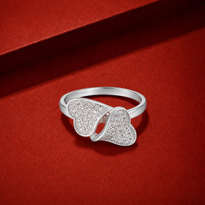 Shimmering Dual Heart Rhodium Plated Rings