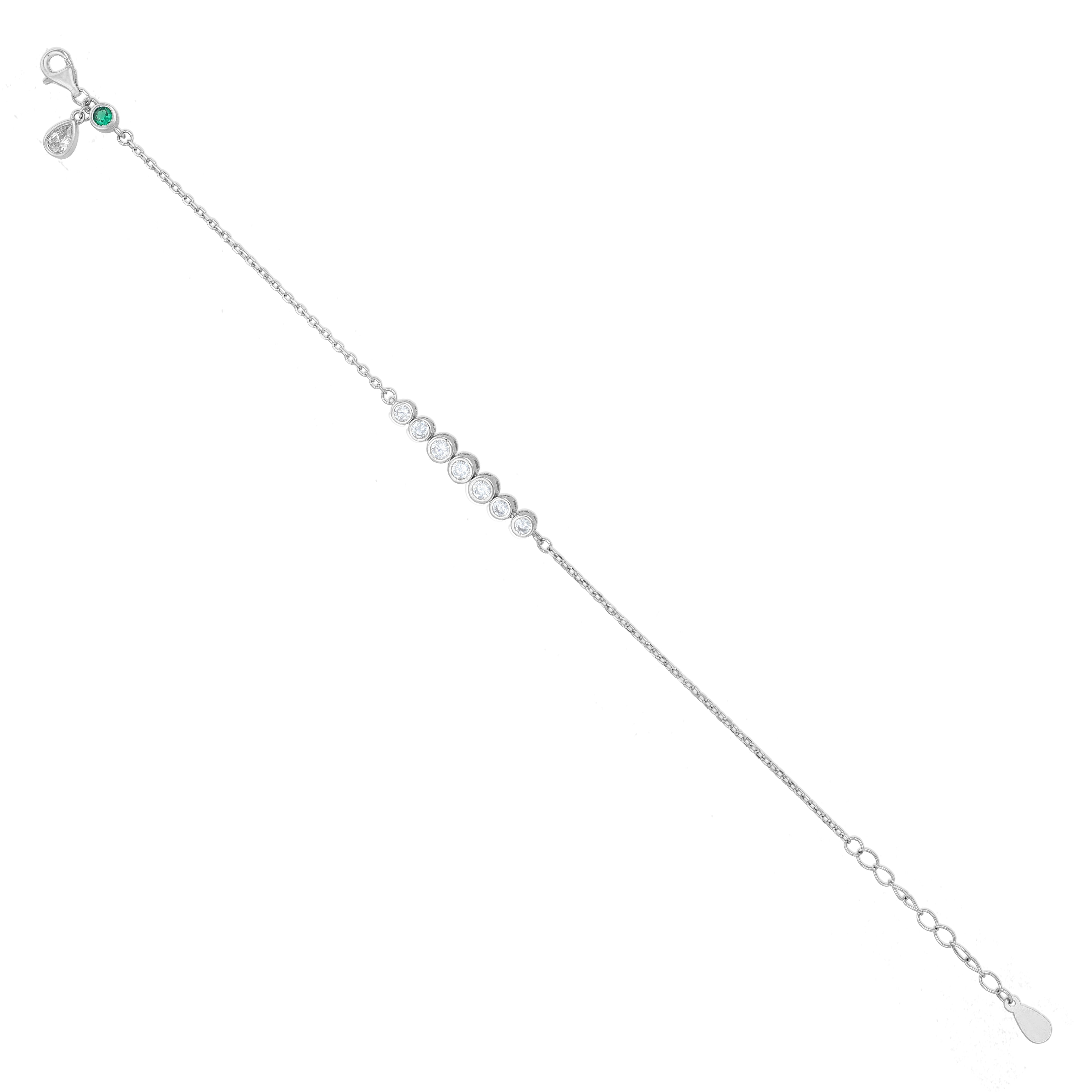 Shimmering Green Crystal 925 Sterling Silver Bezel Bracelet for Women