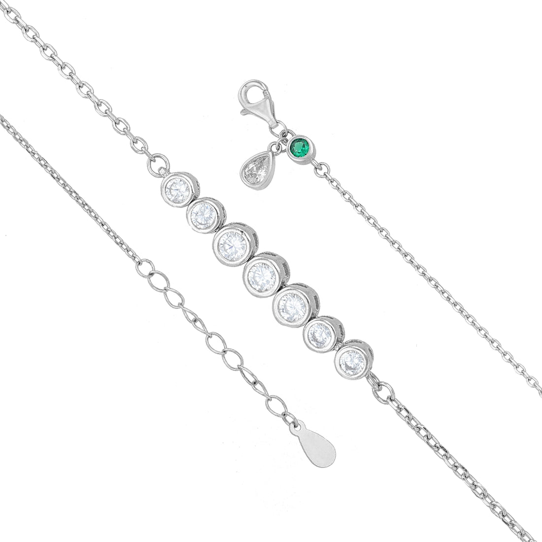 Shimmering Green Crystal 925 Sterling Silver Bezel Bracelet for Women