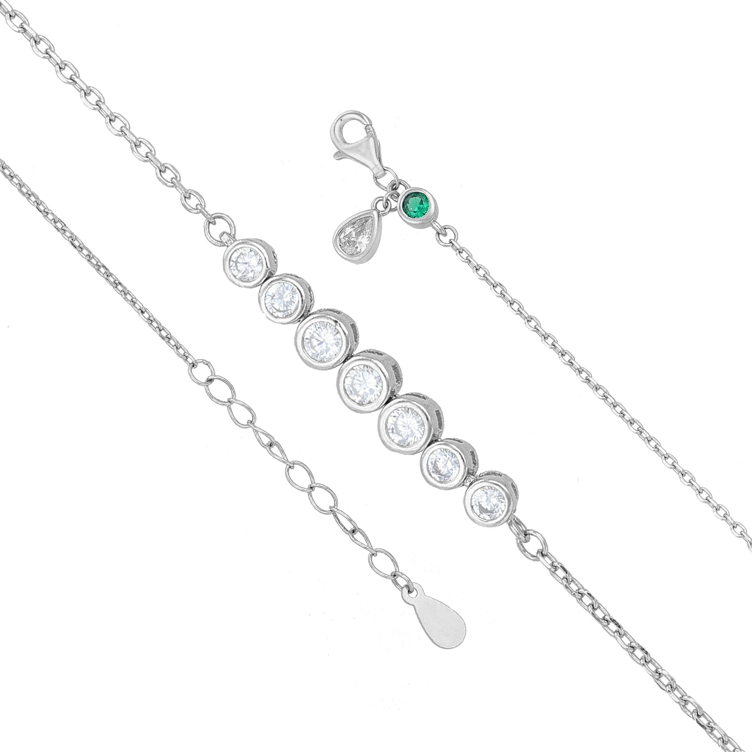 Shimmering Green Crystal 925 Sterling Silver Bezel Bracelet for Women