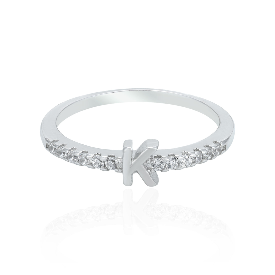 Shimmering K Initial 925 Sterling Silver Elegant Ring for Women