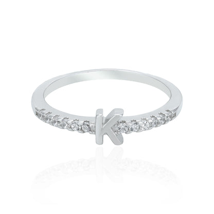 Shimmering K Initial 925 Sterling Silver Elegant Ring for Women