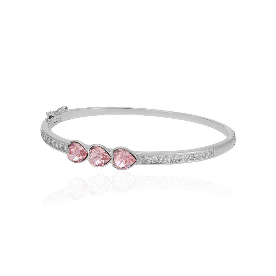 Shimmering Rhodium 925 Triple Hearts  Pink Kada