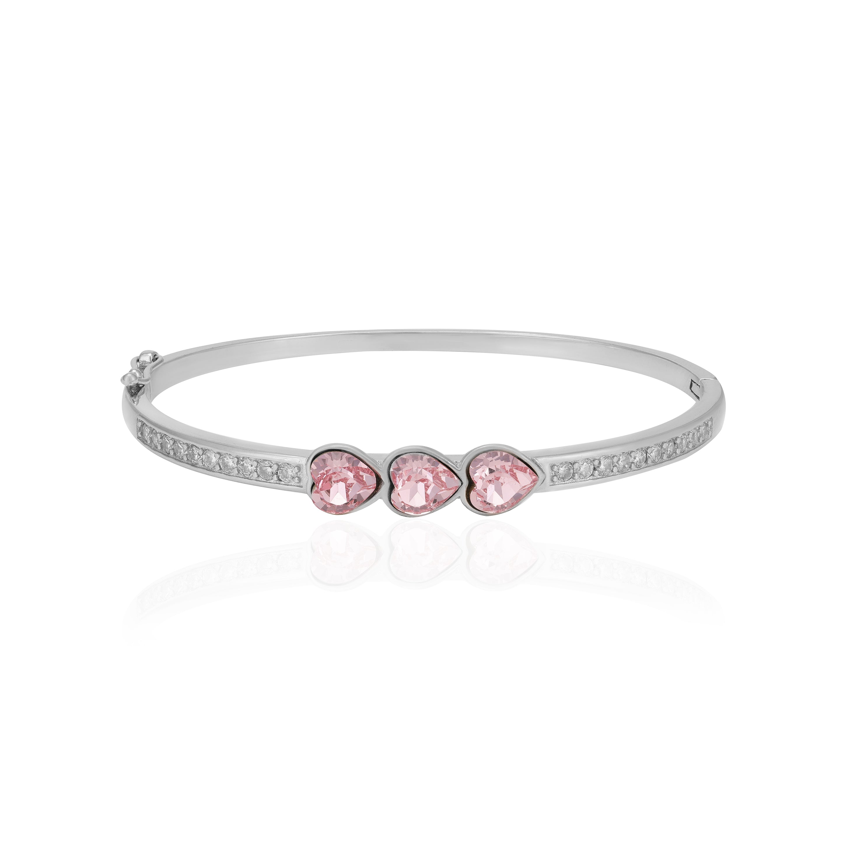 Shimmering Rhodium Plated 925 Triple Hearts  Pink Kada