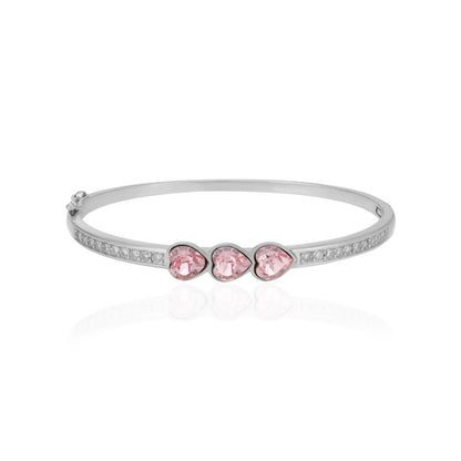 Shimmering Rhodium Plated 925 Triple Hearts  Pink Kada