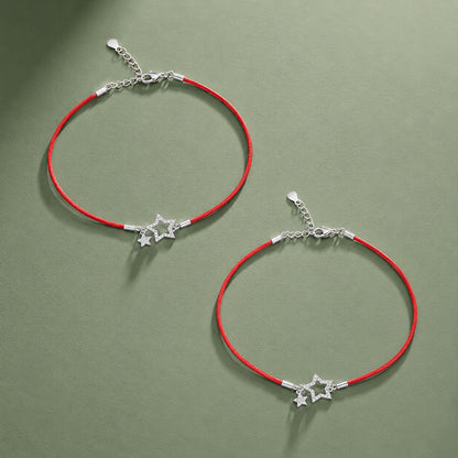 Shimmering Silver Star Charm Red Thread Anklet