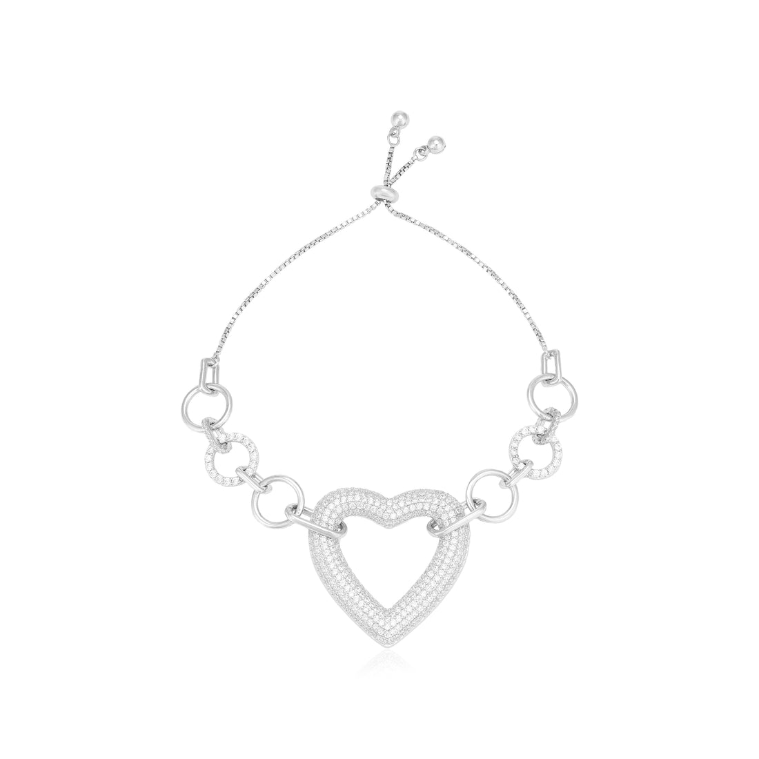 Shining Heart Rhodium Plated Halo Circles Bracelet