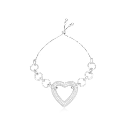 Shining Heart Rhodium Plated Halo Circles Bracelet