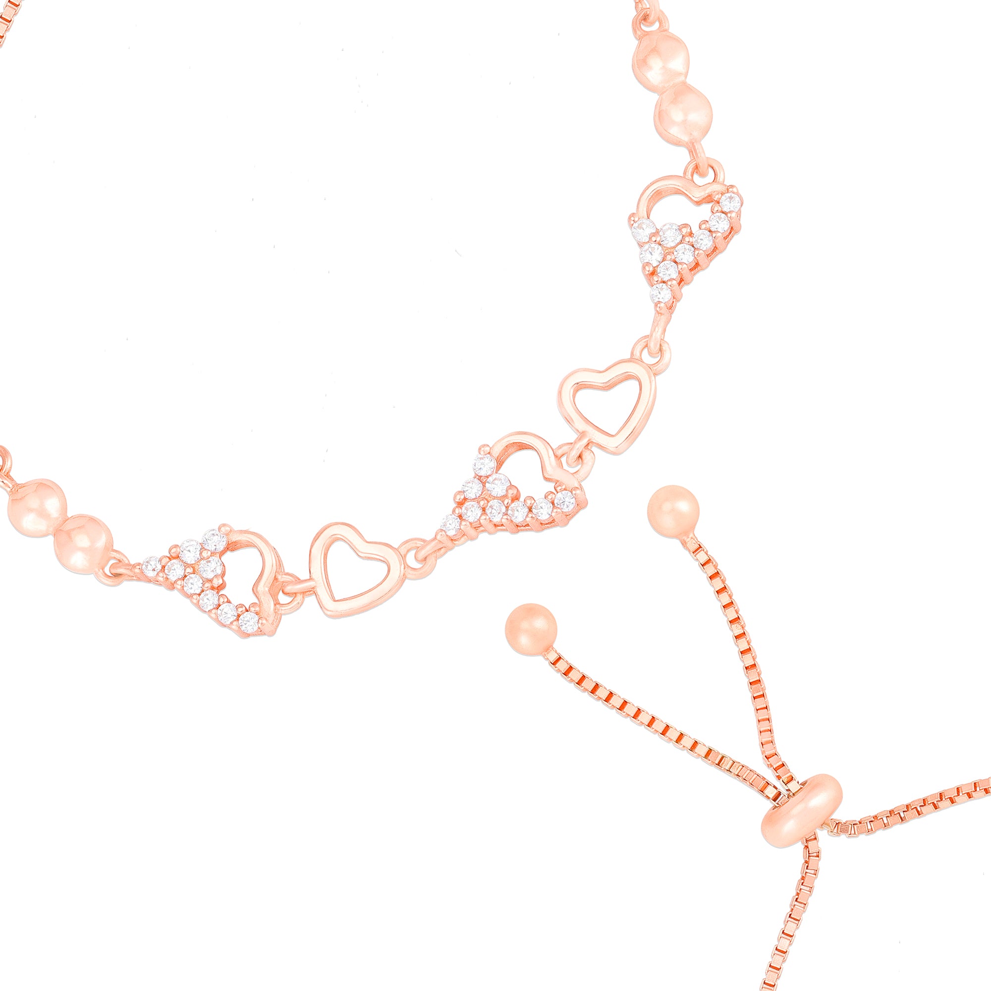 Shining Sleek Hearts Rose Gold 925 Bracelet