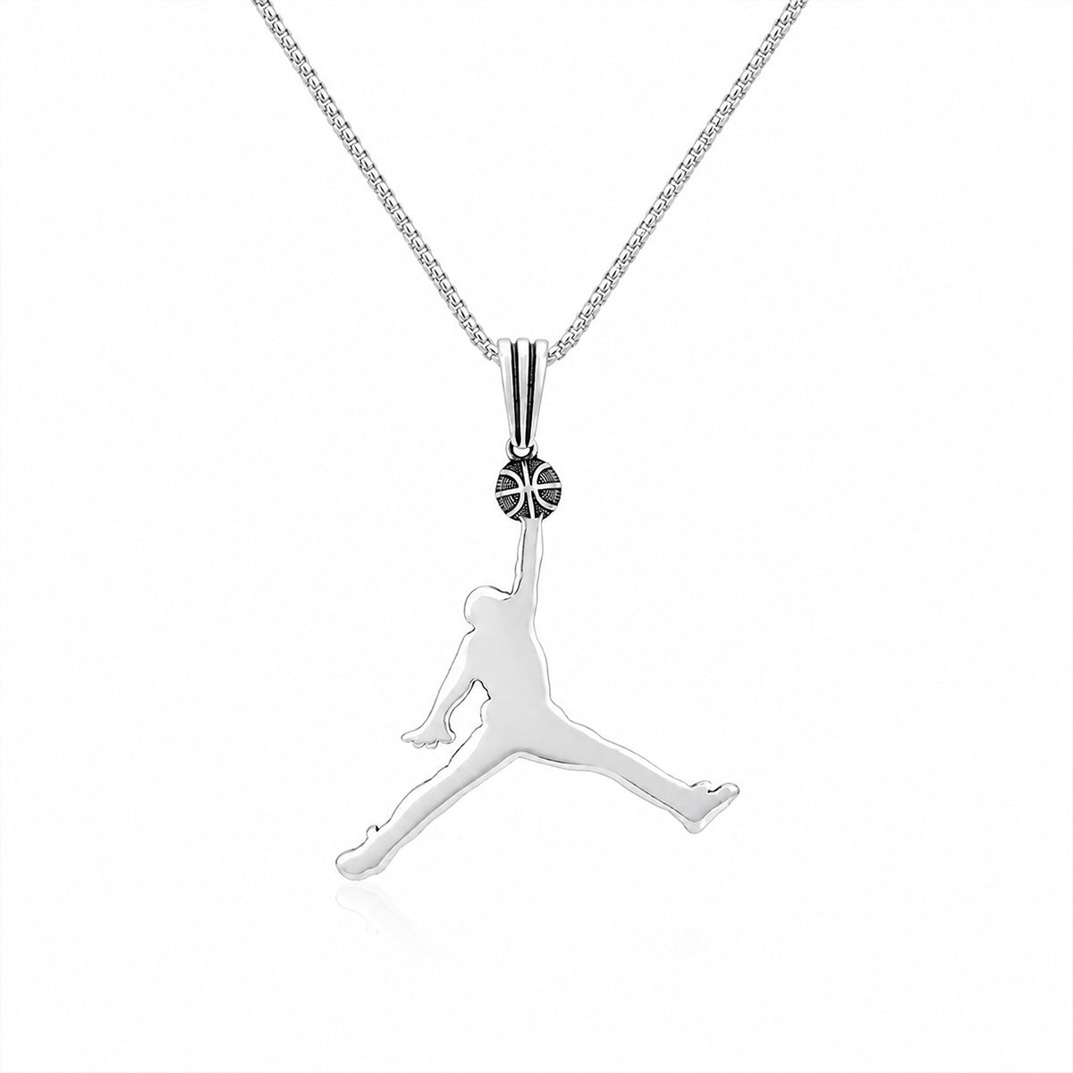 Silver Basketball Player Jumpman Pendant