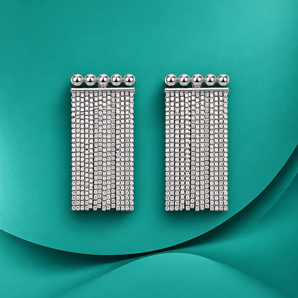 Silver Beaded Tassel Fringe Drop Earrings