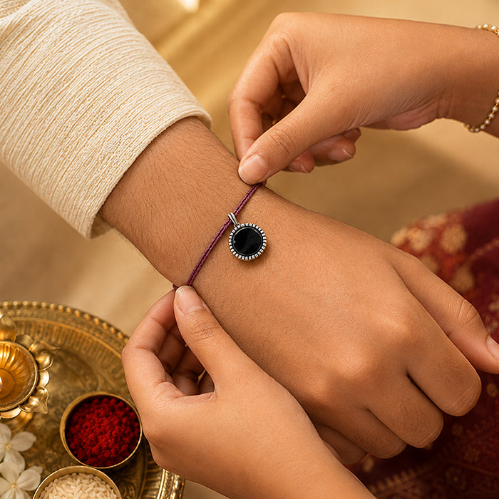 Silver Black Onyx Medallion Rakhi Pendant