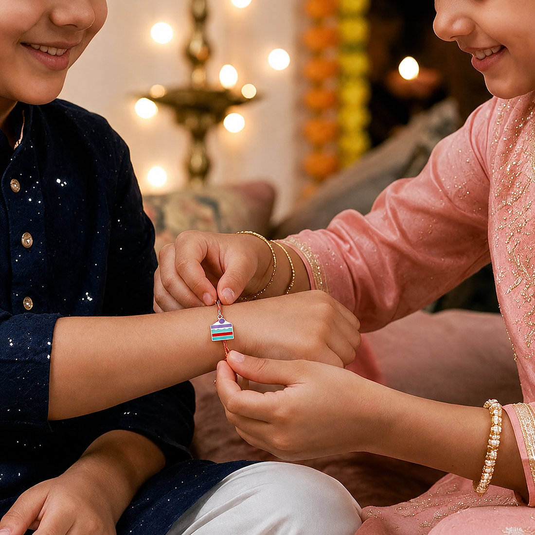 Silver Cake Kids Rakhi Pendant