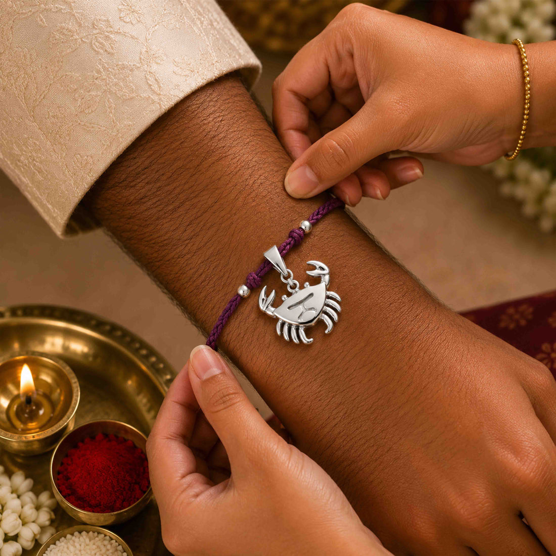 Silver Cancer Crab Zodiac Rakhi Pendant