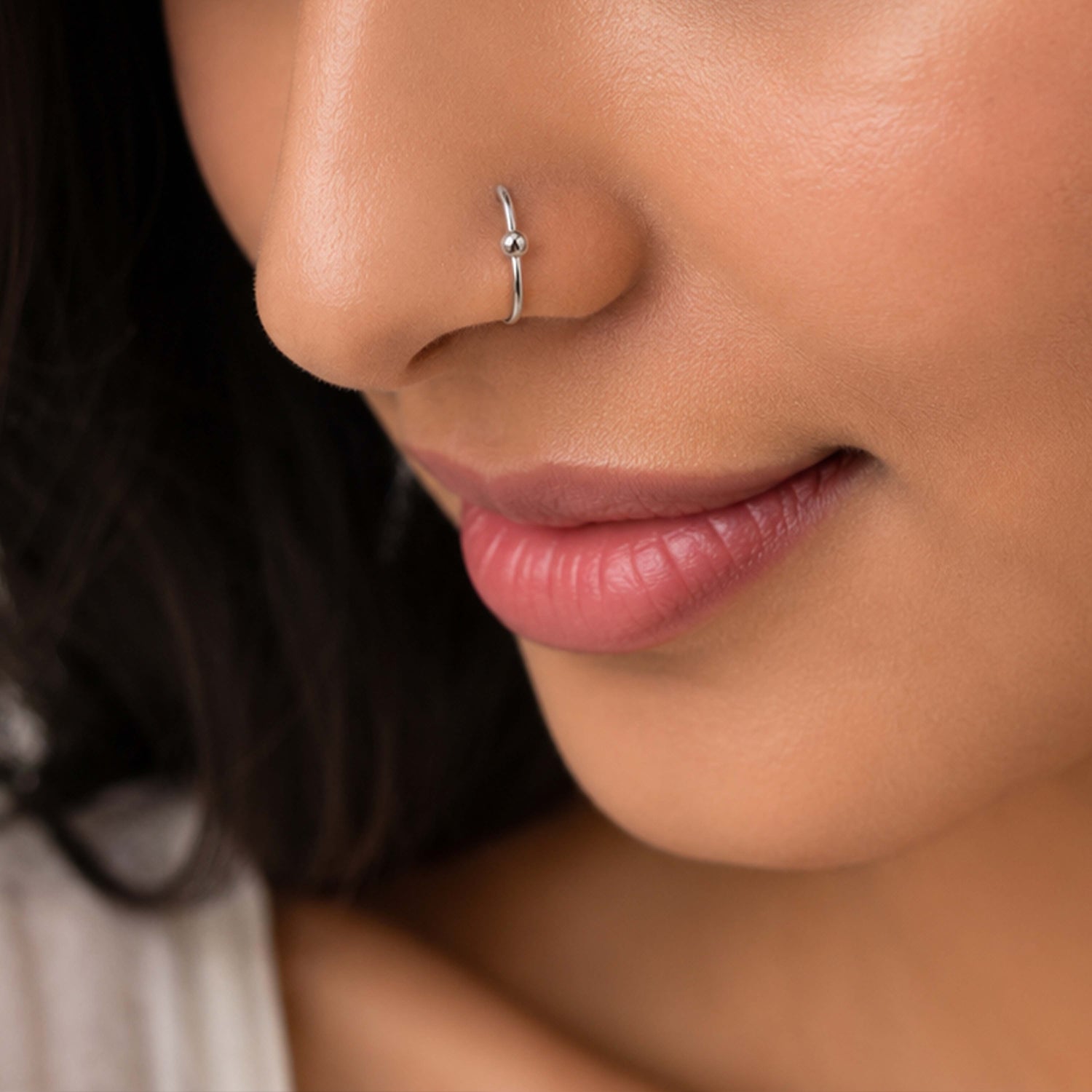 Silver Captive Bead Nose Hoop Ring