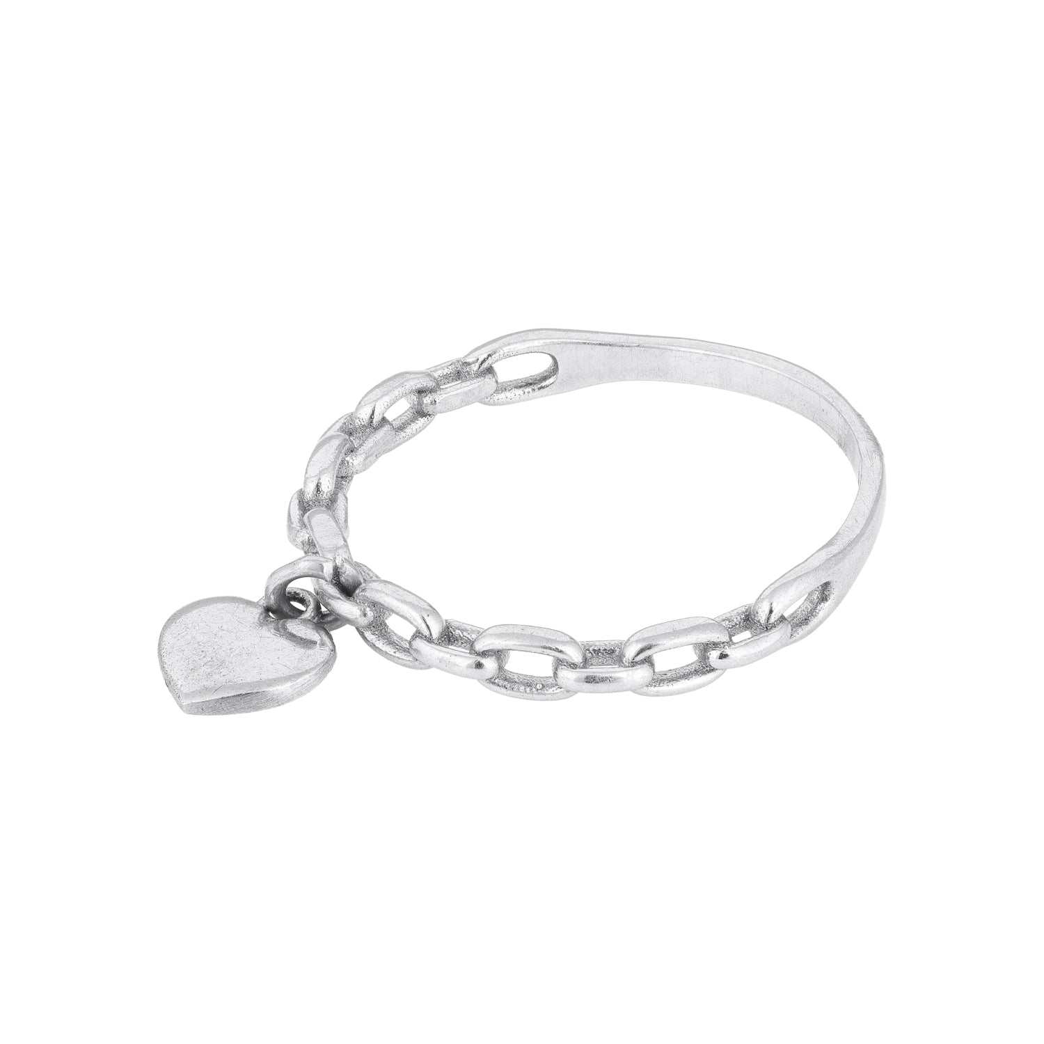 Silver Chain Ring with Heart Charm