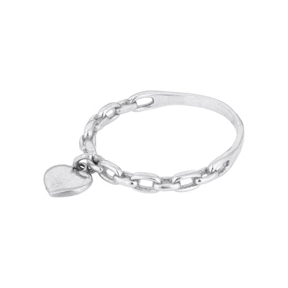 Silver Chain Ring with Heart Charm