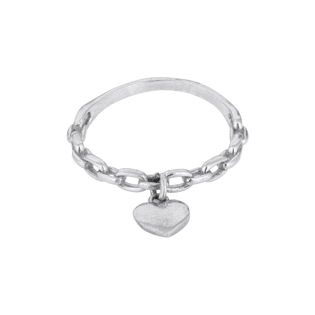 Silver Chain Ring with Heart Charm