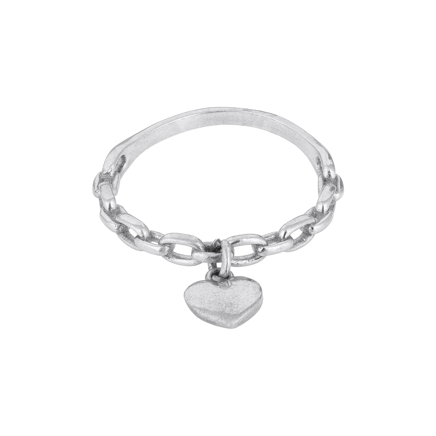 Silver Chain Ring with Heart Charm