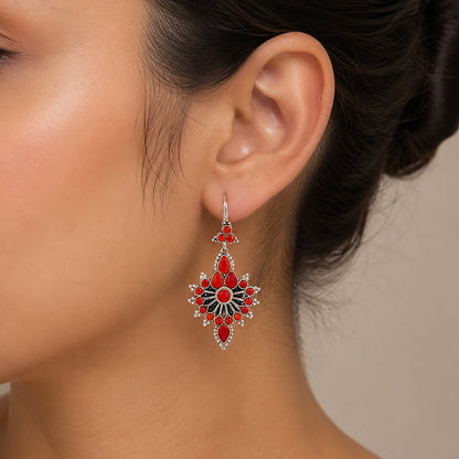 Silver Coral Red Chandelier Earrings