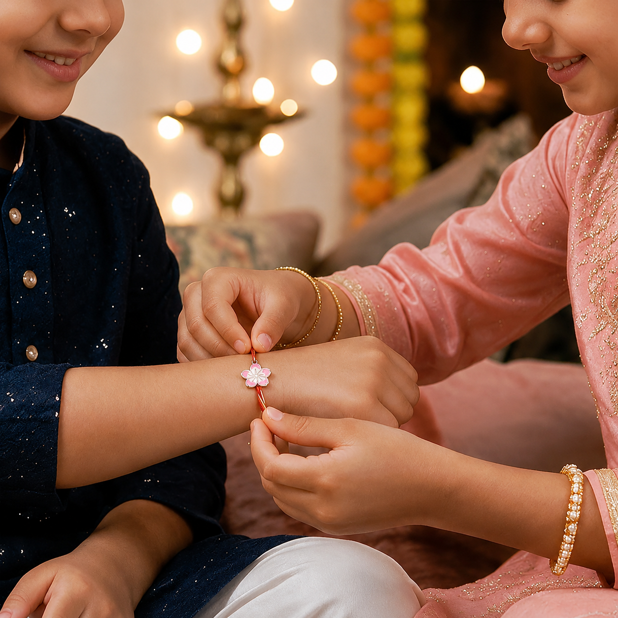 Silver Flower Kids Rakhi Pendant