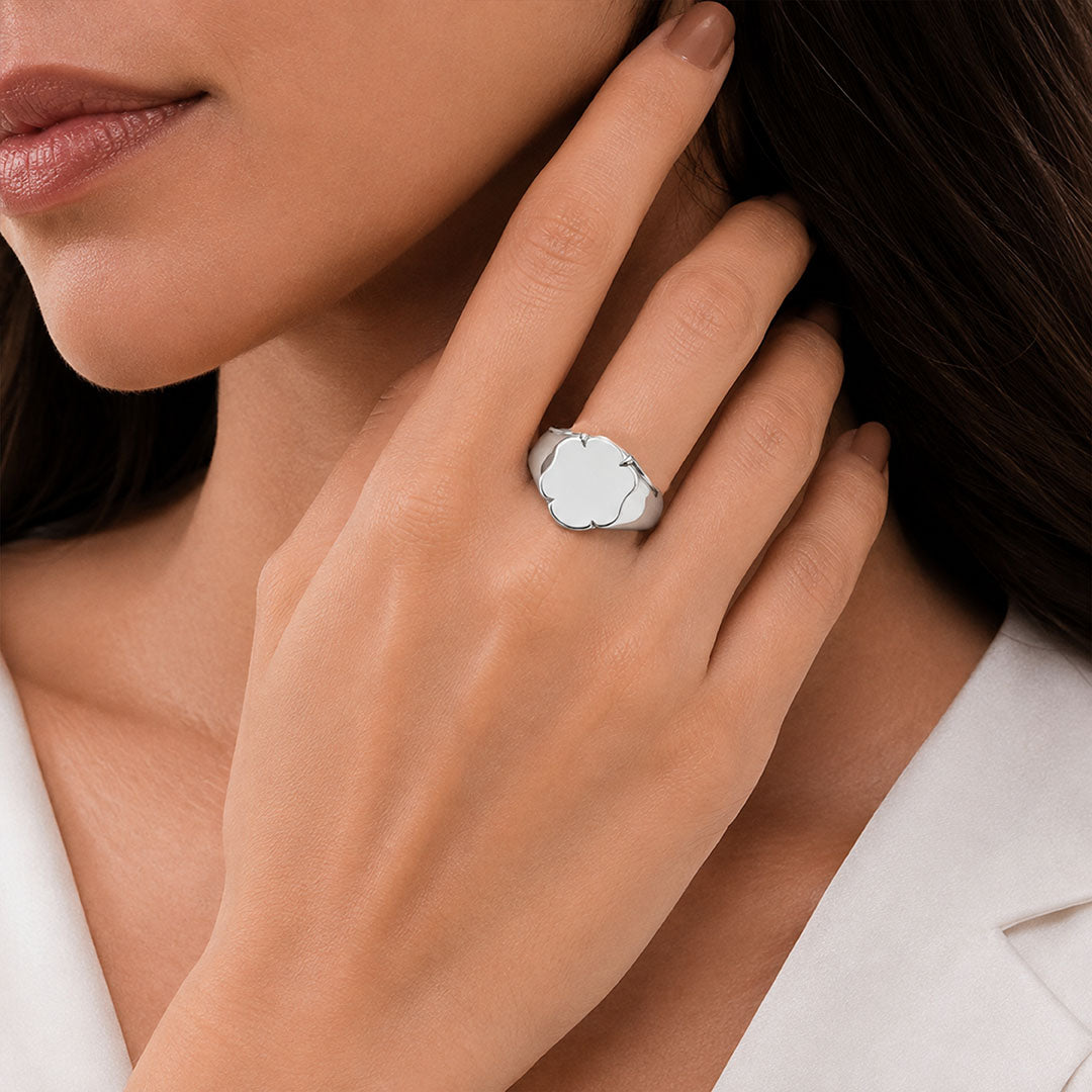 Silver Flower Signet Ring
