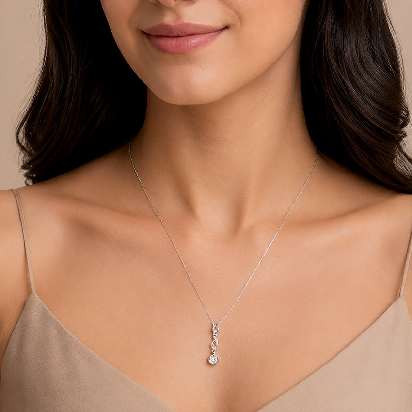 Silver Infinity Drop Solitaire Chain Pendant