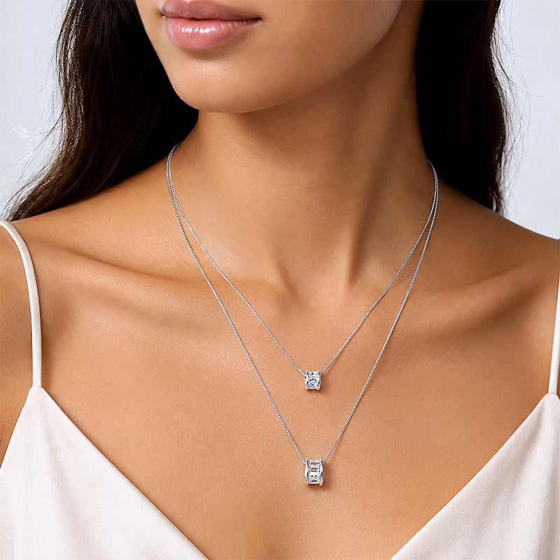 Silver Layered Barrel Pendant Necklace