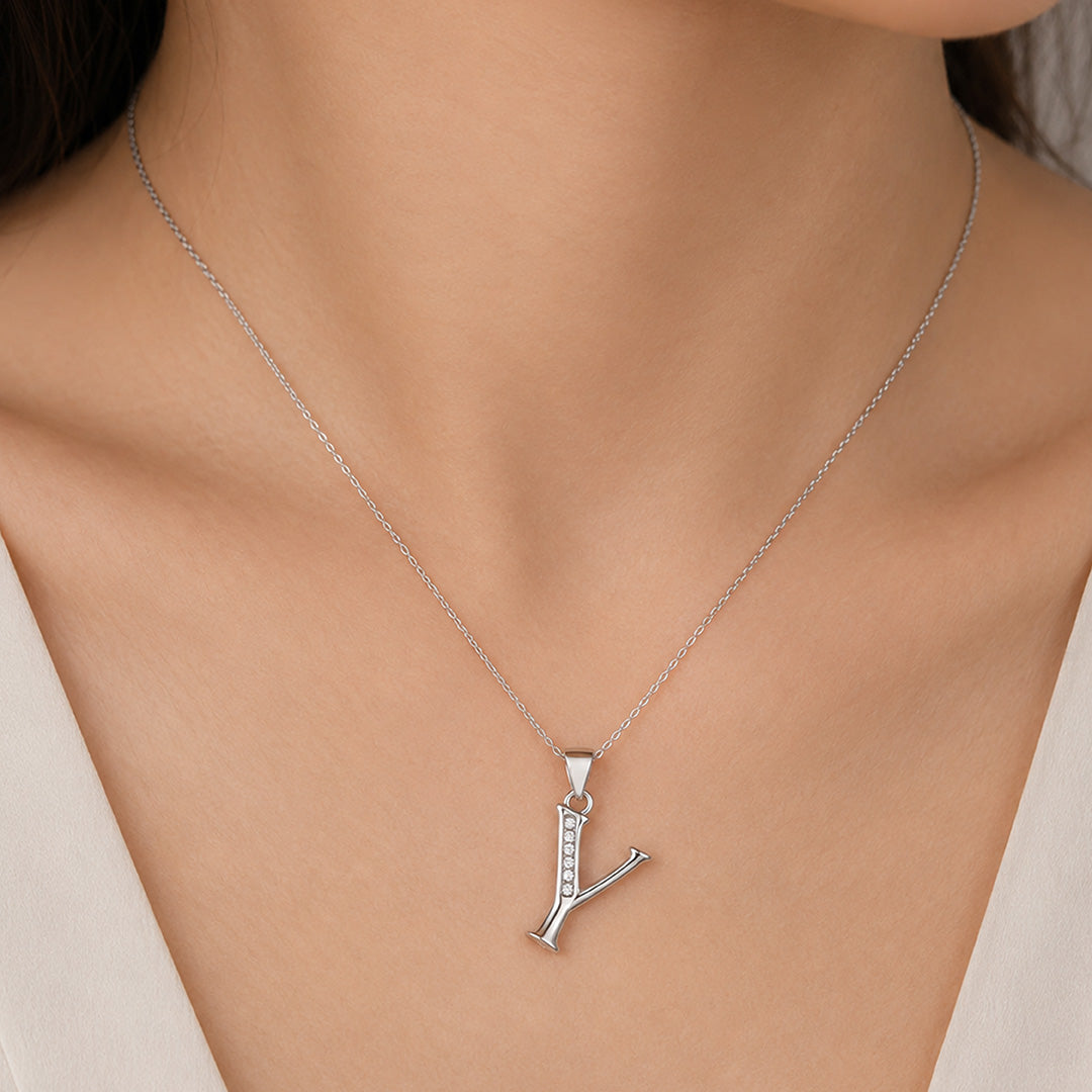 Silver Letter Y Initial CZ Pendant