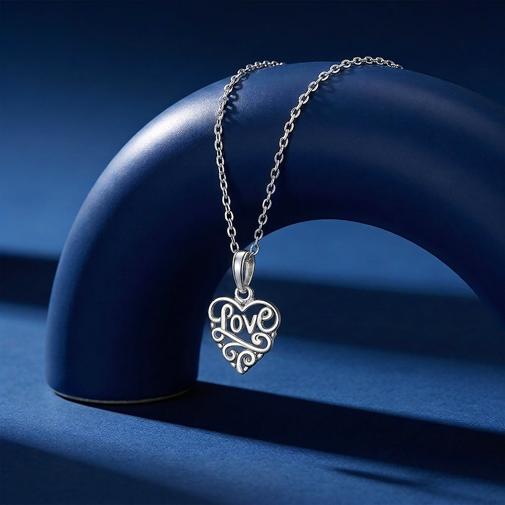 Silver Love Heart Chain Pendant