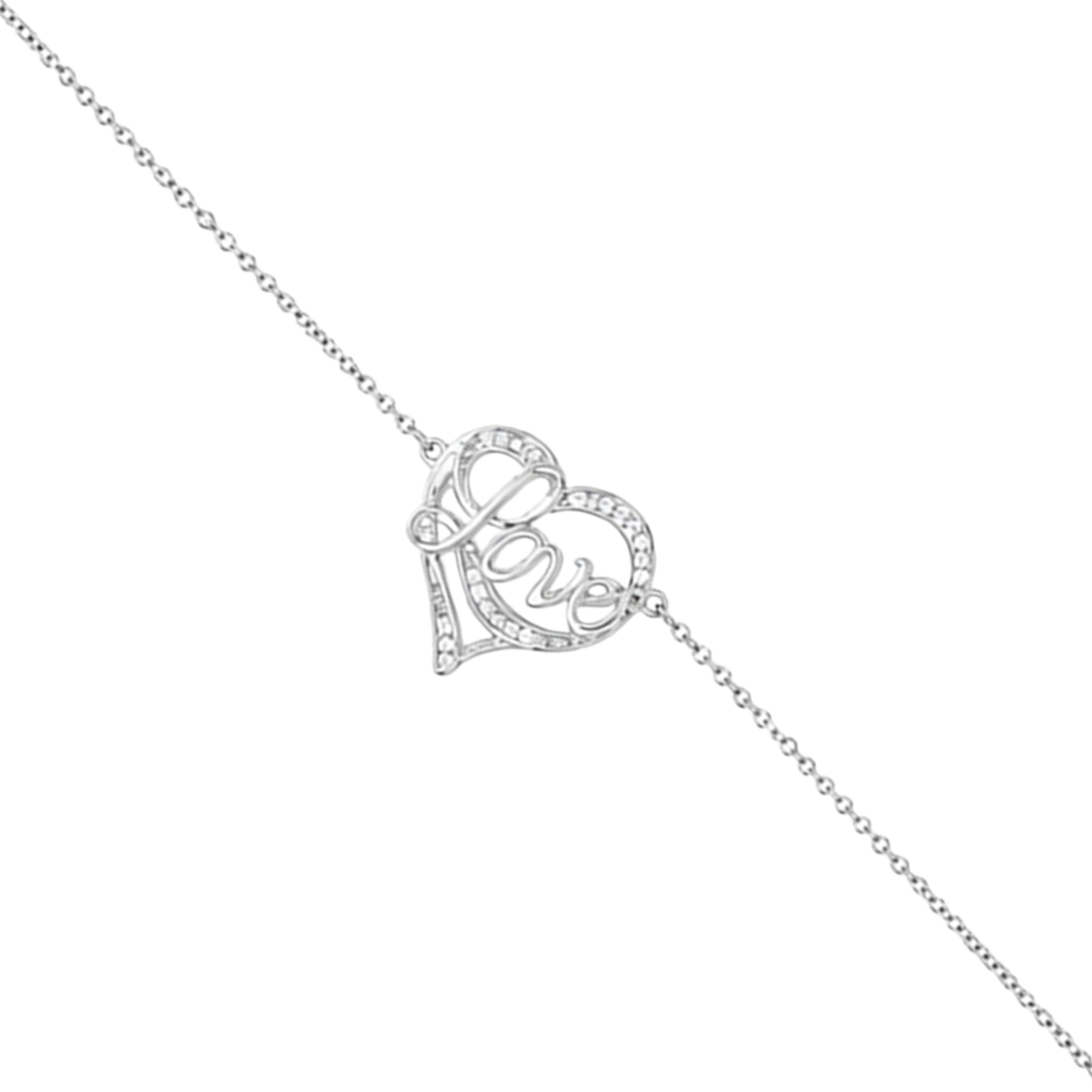 Silver Love Heart Crystal Chain Bracelet