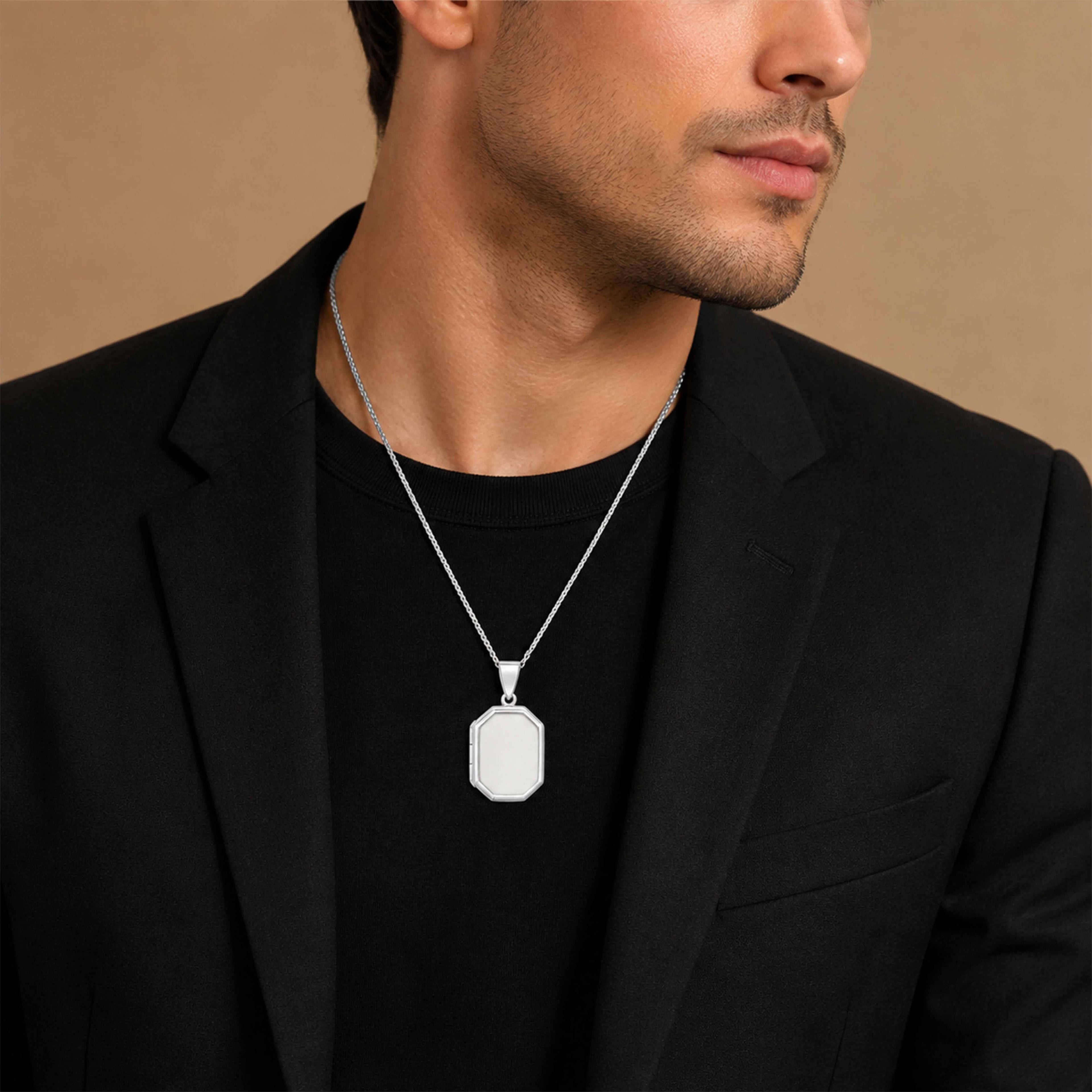 Silver Octagon Photo Locket Rakhi Pendant