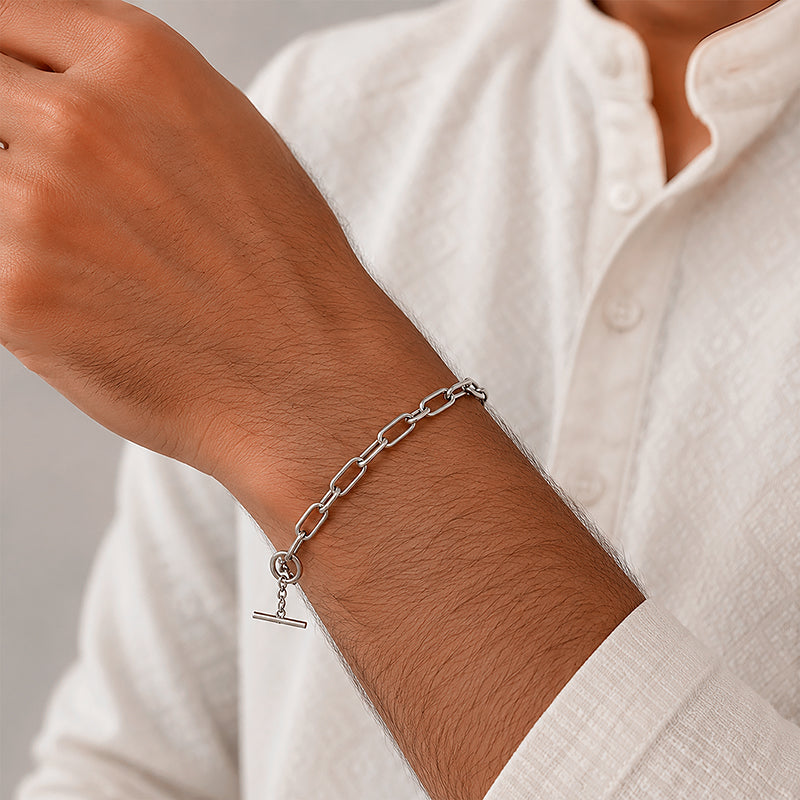 Silver Paperclip Link Toggle Bracelet