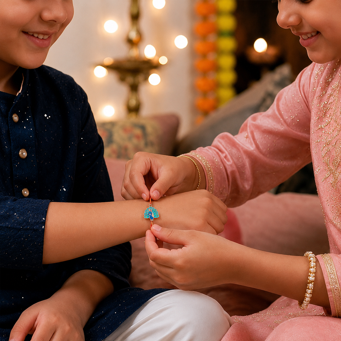 Silver Peacock Kids Rakhi Pendant