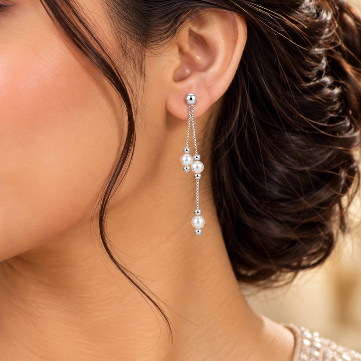 Silver Pearl Chain Sterling Silver Earring