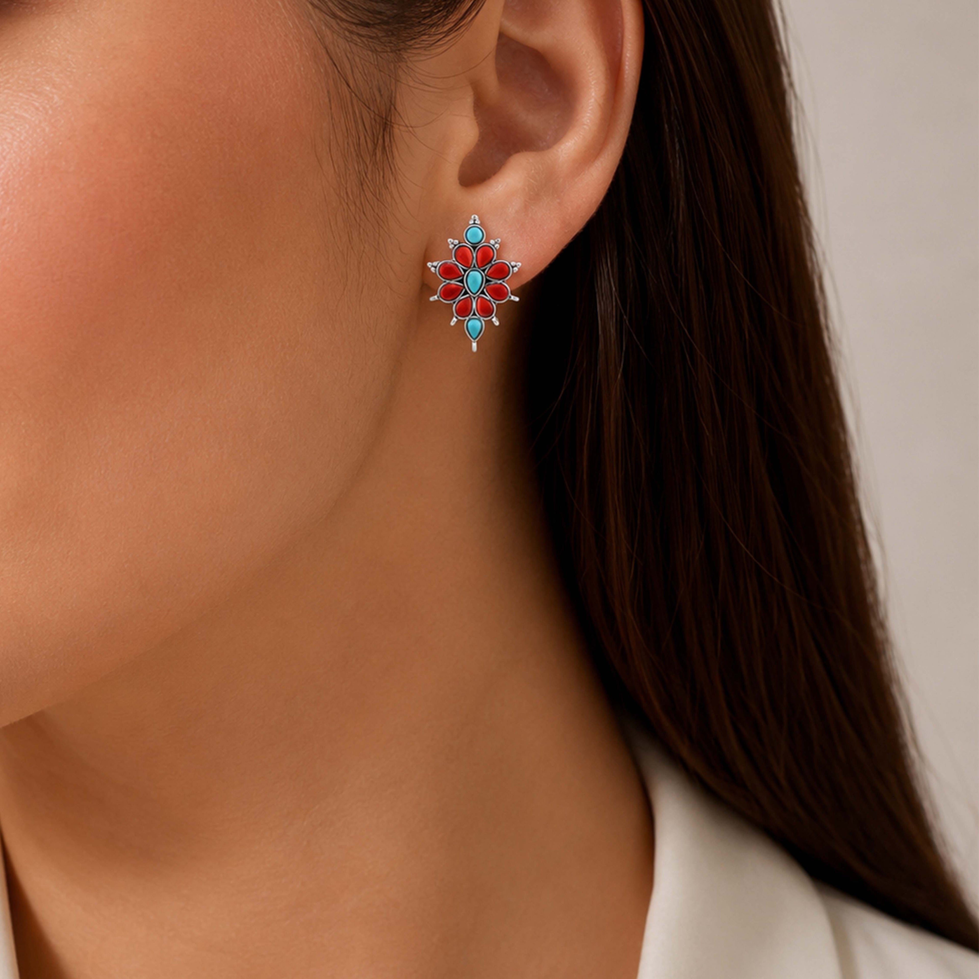 Silver Plated Blue coral stud earrings