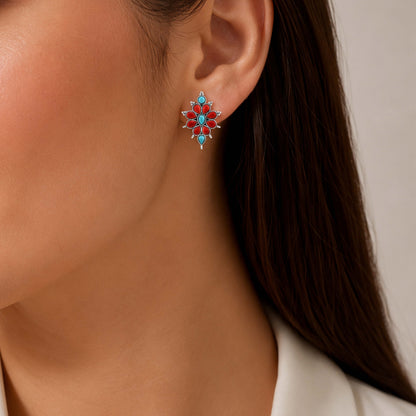Silver Plated Blue coral stud earrings