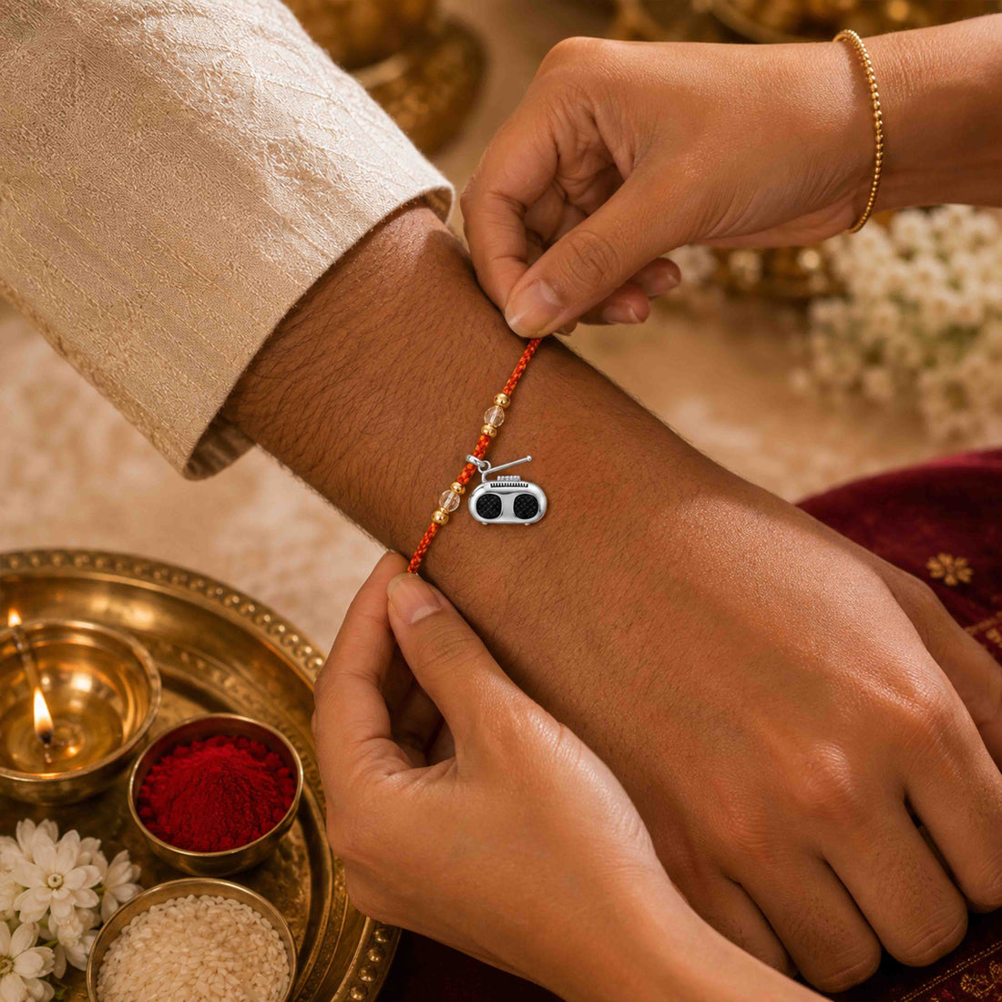 Silver Radio Boombox Kids Rakhi Pendant