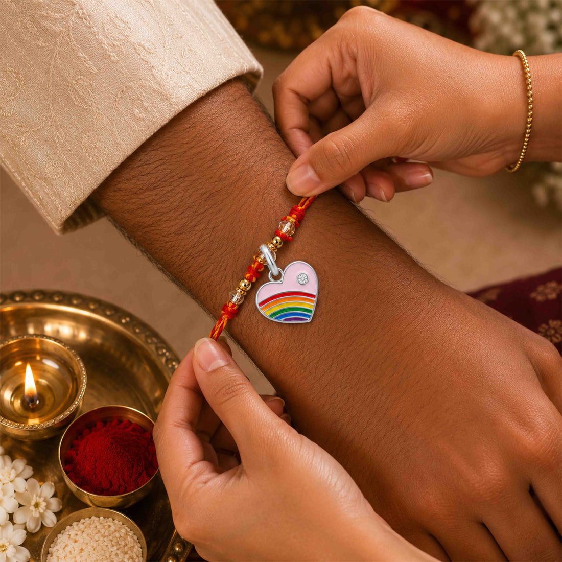 Silver Rainbow Heart Kids Rakhi Pendant