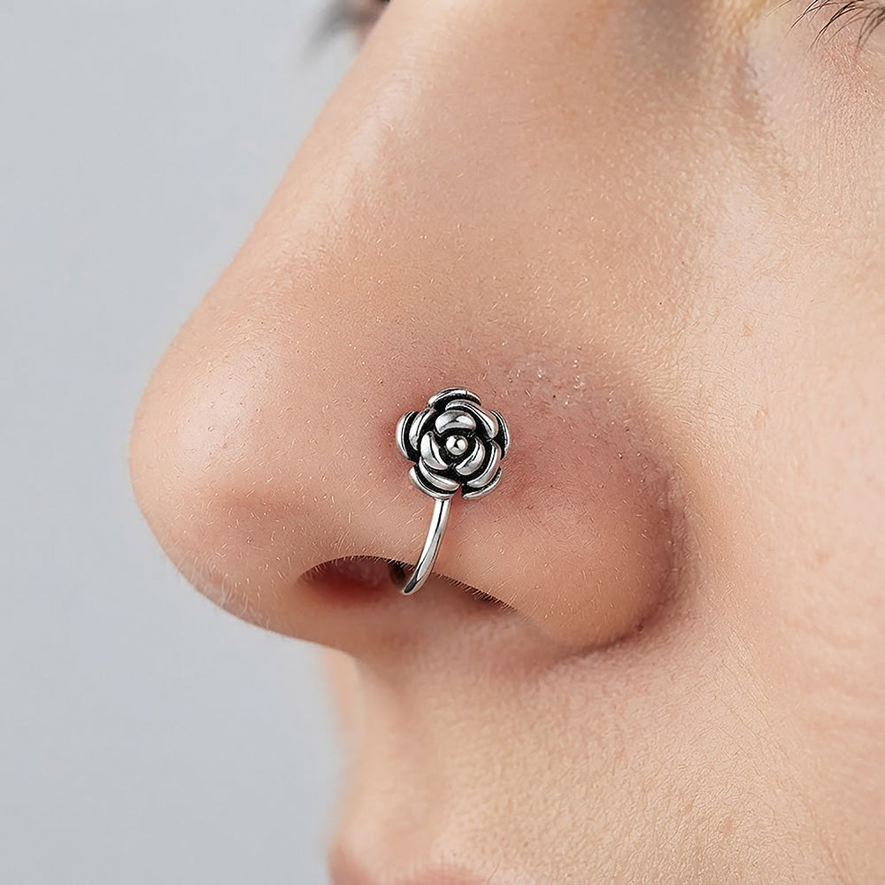 Silver Rose Corkscrew NosePin