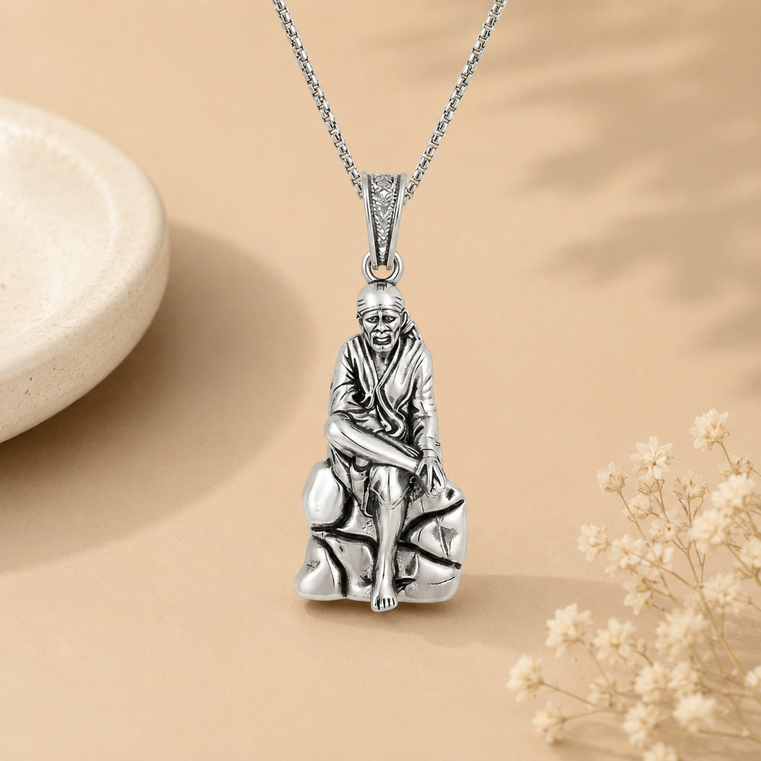 Silver Shirdi Sai Baba Devotional Pendant