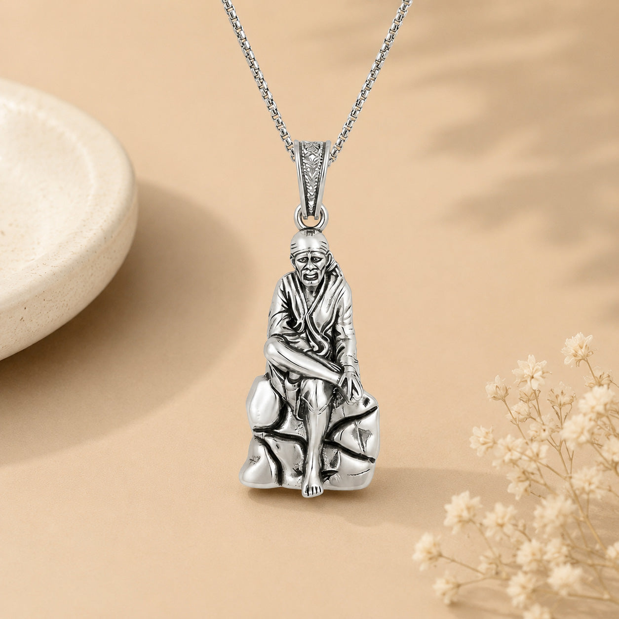 Silver Shirdi Sai Baba Devotional Pendant