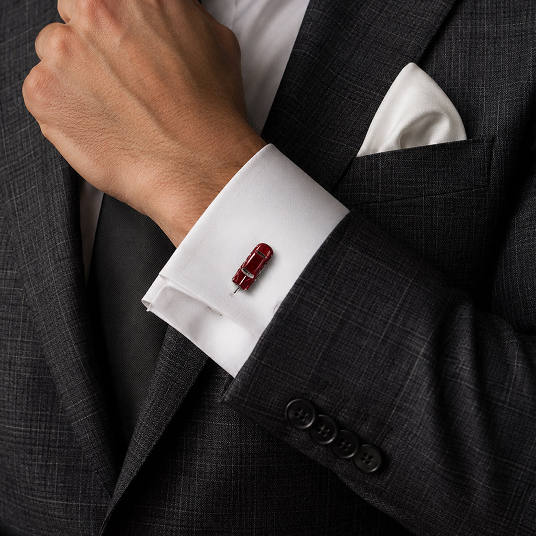 Silver Vintage Red Race Car Cufflinks