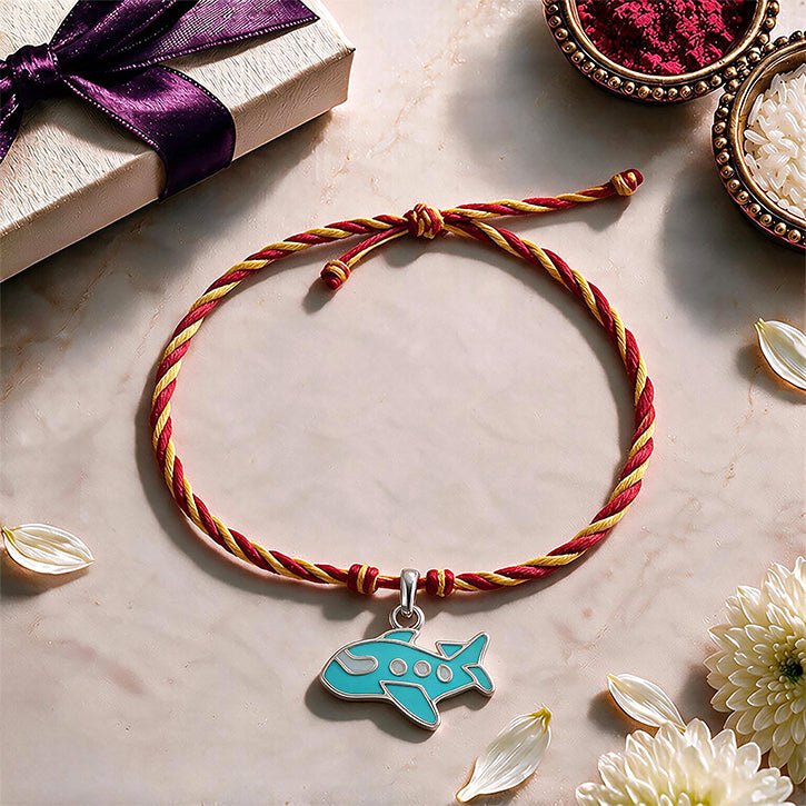 Silver Airplane Kids Rakhi Pendant