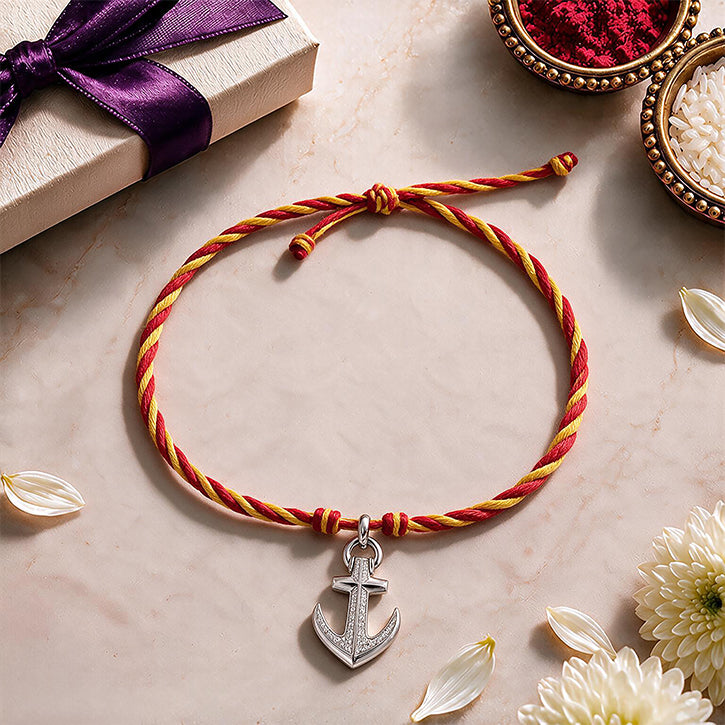 Silver Anchor Cross Rakhi Pendant